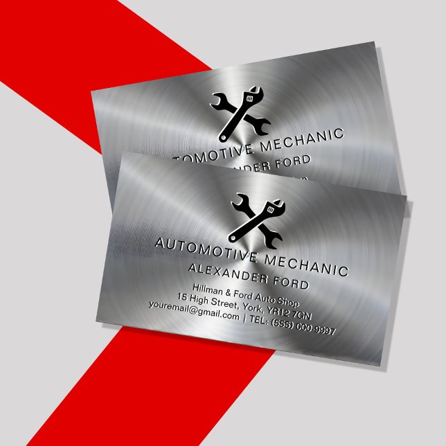 Carte De Visite Magnétique garage mécanique argent métallique look métal radi (Créateur téléchargé)