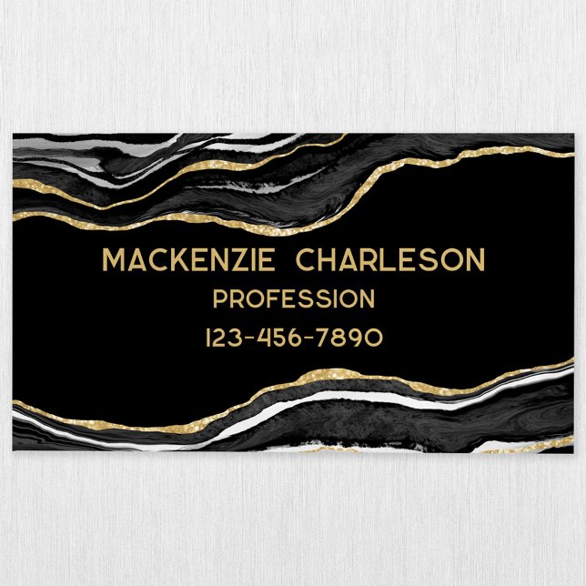 Carte De Visite Magnétique Géode d'or de l'Agate de marbre noir Parties scint (Black agate marble geode gold glitter effect magnetic business card)