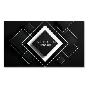 Carte De Visite Magnétique Géométrique diamant minimaliste noir blanc 3D élég