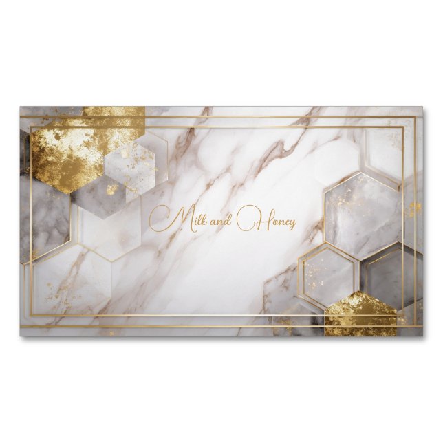 Carte De Visite Magnétique Gold Foil Hexagon Tile White Marble Geometric (devant)