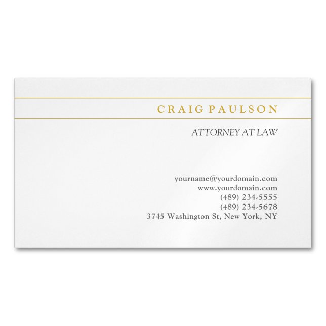 Carte De Visite Magnétique Gold & White Consultant Attorney at Law Profession (devant)