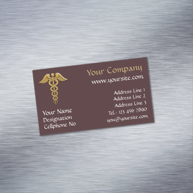 Carte De Visite Magnétique Golden Double Snake Caduceus (In Situ)