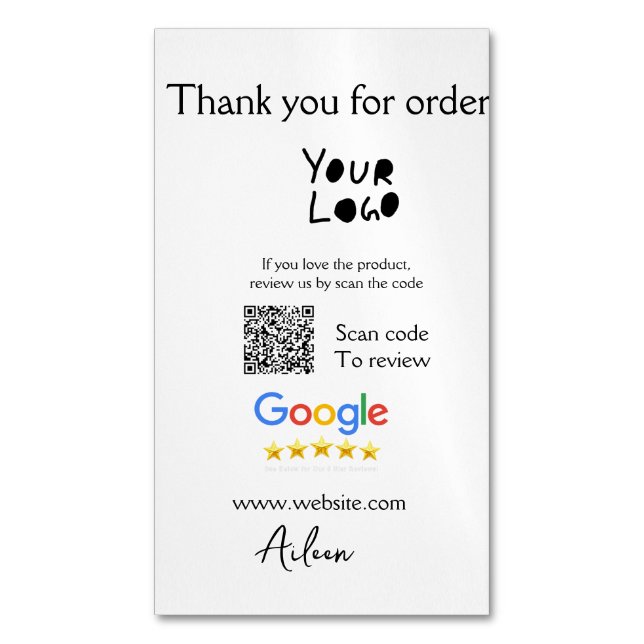 Carte De Visite Magnétique Google examen logo entreprise site Web scanner cod (devant Vertical)
