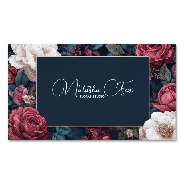Carte De Visite Magnétique Gothic Moody Rose Floral Gold Frame Dark Romance (devant)