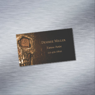 Carte De Visite Magnétique Gothique Crâne visage brillant or noir Tatouage B