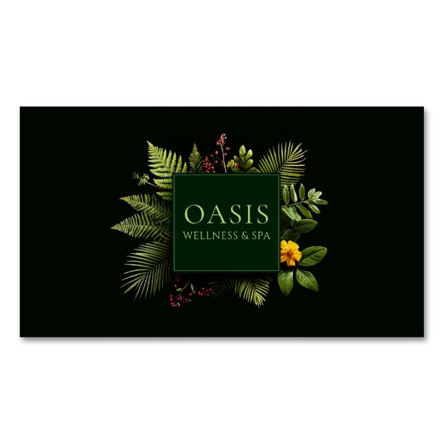 Carte De Visite Magnétique Greenery Yellow Flower Red Berry Black Botanical (devant)