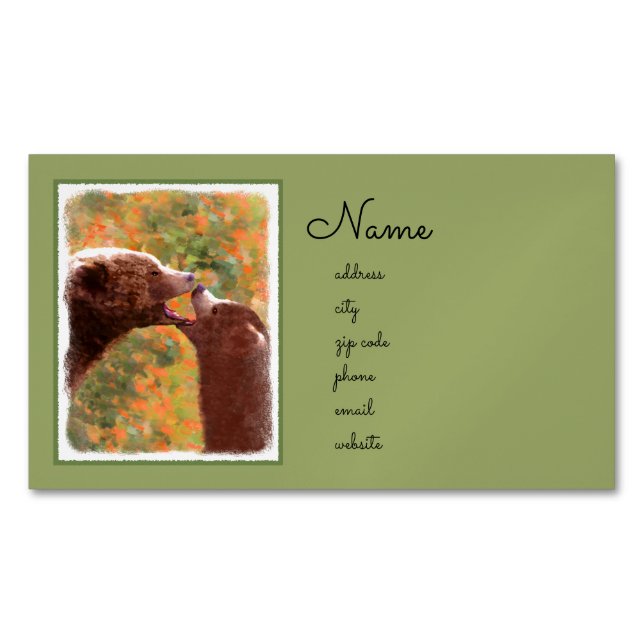 Carte De Visite Magnétique Grizzly Bear Mom and Cub Painting - Wildlife Art (devant)