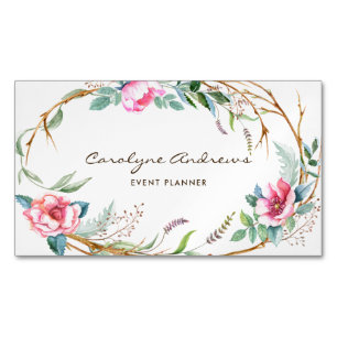 Carte De Visite Magnétique Guirlande florale de Bohème d'aquarelle rose