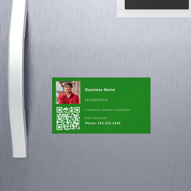 Carte De Visite Magnétique Handyman forest green photo code QR (Créateur téléchargé)