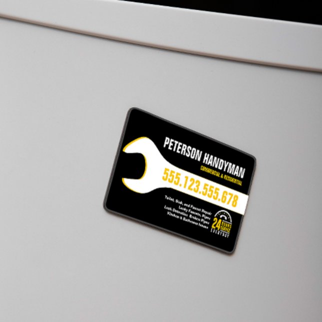 CARTE DE VISITE MAGNÉTIQUE HANDYMAN PLUMBING 24 HEURES D'URGENCE OUTIL WRENCH (Créateur téléchargé)