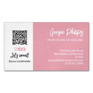 Carte De Visite Magnétique Icônes de médias sociaux de code QR rose Photo