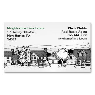 Carte De Visite Magnétique Illustration simple en noir et blanc des maisons