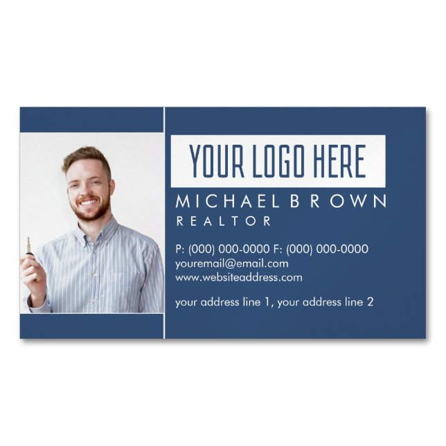 Carte De Visite Magnétique Immobilier Photo Marine Elegant (devant)