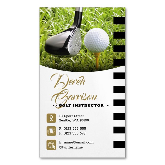 Carte De Visite Magnétique Instructeur de golf | Professional Golf Lessons Go (devant Vertical)