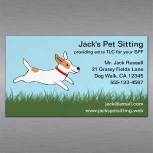 Carte De Visite Magnétique Jack Russell Cartoon Chien Courir sur l'herbe