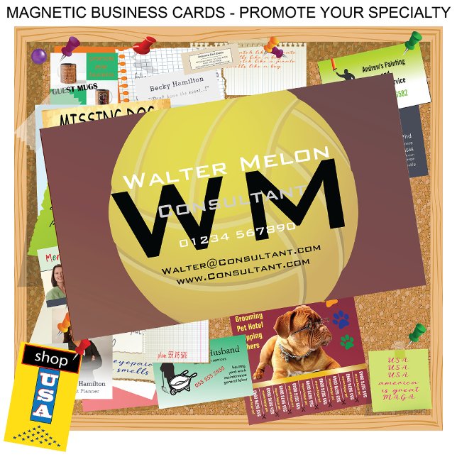 Carte De Visite Magnétique Jaune Volley-ball 🏐 Terme Rouge Arrière - plan Pe (Créateur téléchargé)