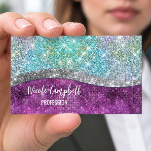 Carte De Visite Magnétique Joli monogramme iridescent violet sarcelle faux pa