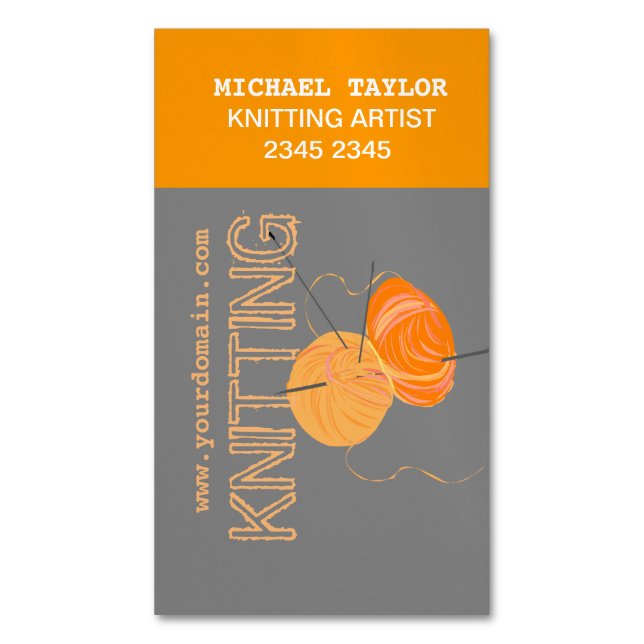 Carte De Visite Magnétique Knits Tricot Needles and Yarn Craft Artiste (devant Vertical)