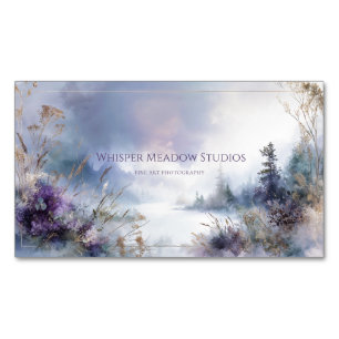 Carte De Visite Magnétique Lac Mystique Sérénité Fleur Violet Pailleté Or