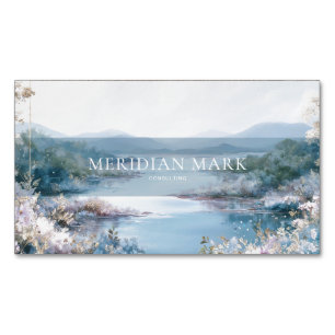 Carte De Visite Magnétique Lac Serein Fleurs Roses Paillettes Dorées