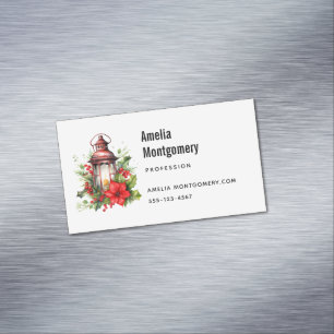 Carte De Visite Magnétique Lanterne rouge de Noël Poinsettia et pin