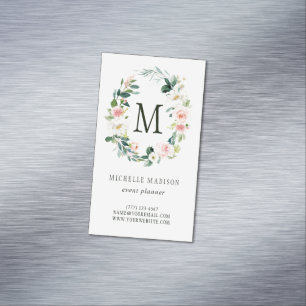 Carte De Visite Magnétique Le ressort rougissent monogramme floral de