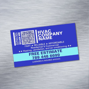 Carte De Visite Magnétique Licence & Code Qr   Blue Professionnel HVAC