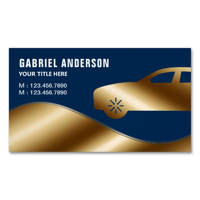 Carte De Visite Magnétique Location de voiture de luxe Navy Blue Gold Chauffe (devant)