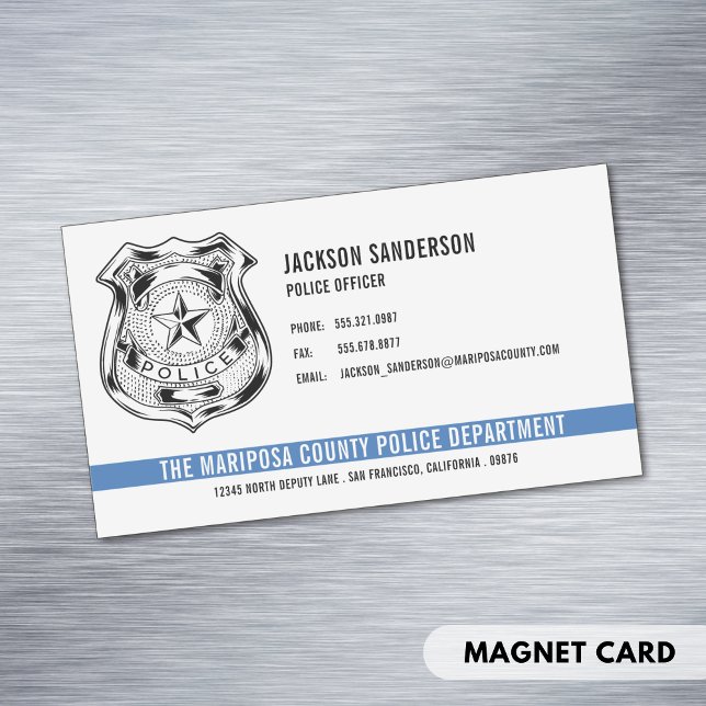 Carte De Visite Magnétique Logo de la ligne bleue mince du service de police  (Custom Police Department Thin Blue Line Logo Business Card Magnet)