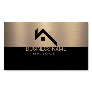 Carte De Visite Magnétique Logo de maison moderne de biens immobiliers noir e