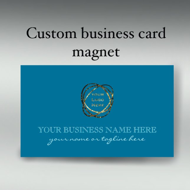 Carte De Visite Magnétique Logo d'entreprise moderne et élégant Turquoise (Add your business logo and company name for a stylish turquoise business card magnet. Custom text.)