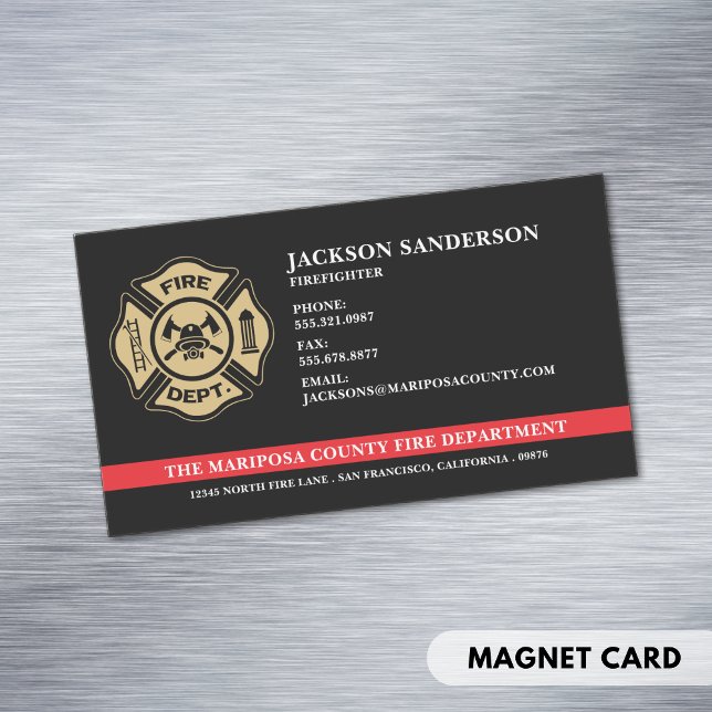 Carte De Visite Magnétique Logo du pompier sur mesure (Custom Firefighter Fire Department Fireman Logo Business Card Magnet)