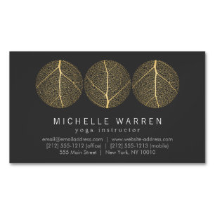 Carte De Visite Magnétique Logo Elegant Gold Leaf Trio sur Dark Grey