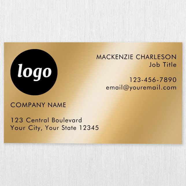 Carte De Visite Magnétique Logo et texte simple effet or (Simple logo with custom text business branding promotional magnetic business card with gold effect)