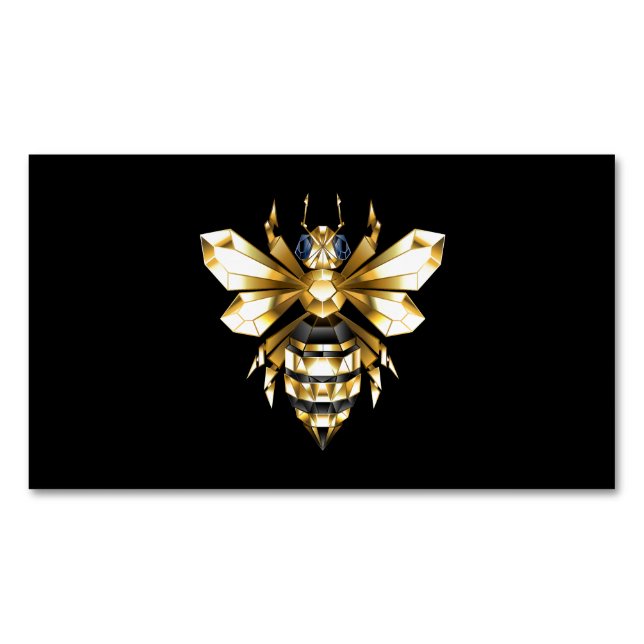 Carte De Visite Magnétique Logo Faux Gold Foil Bee Polygonal sur Noir (devant)