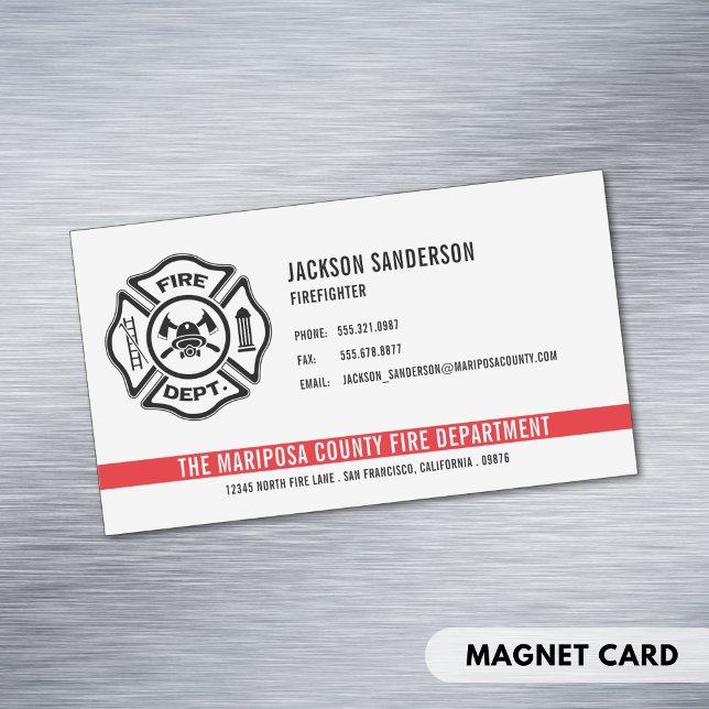 Carte De Visite Magnétique Logo personnalisé du service d'incendie des pompie (Personalized Firefighter Fire Department Logo Business Card Magnet)