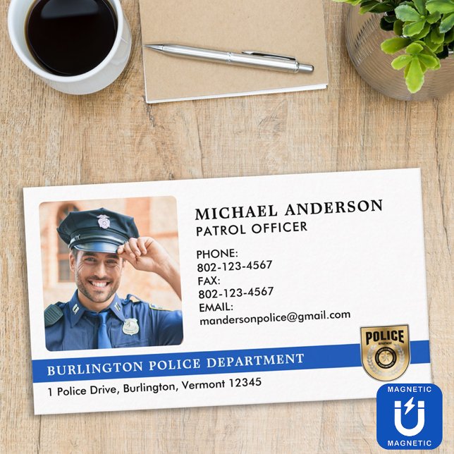 Carte De Visite Magnétique Logo photo de l'agent de police (Créateur téléchargé)