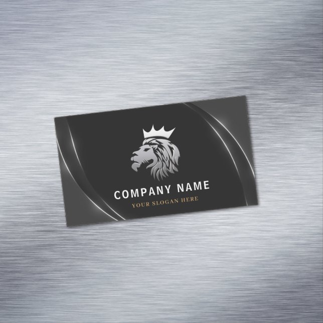 Carte De Visite Magnétique Logo Professionnel Élégant Lion Argent (In Situ)
