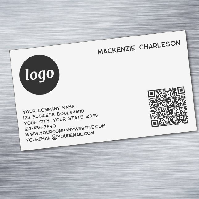Carte De Visite Magnétique Logo simple et code QR (Logo with QR code and custom text magnet business card)