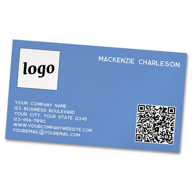 Carte De Visite Magnétique Logo simple et code QR bleu (Logo with custom text and QR code blue business card magnet)