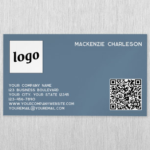 Carte De Visite Magnétique Logo simple et code QR Dusty Blue Grey