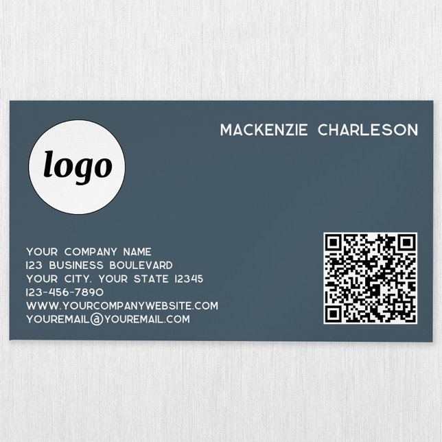 Carte De Visite Magnétique Logo Simple et Code QR Gris Charbon (Simple logo with custom text QR code business branding promotional magnetic business card)