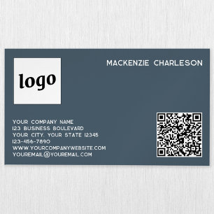 Carte De Visite Magnétique Logo Simple et Code QR Gris Charbon