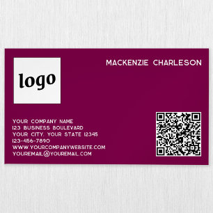 Carte De Visite Magnétique Logo simple et code QR Magenta Pink