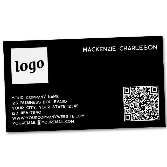 Carte De Visite Magnétique Logo Simple et Code QR Noir (Simple logo with custom text qr code business branding promotional magnetic business card)