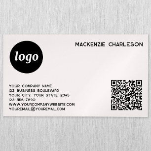 Carte De Visite Magnétique Logo simple et code QR rose pâle