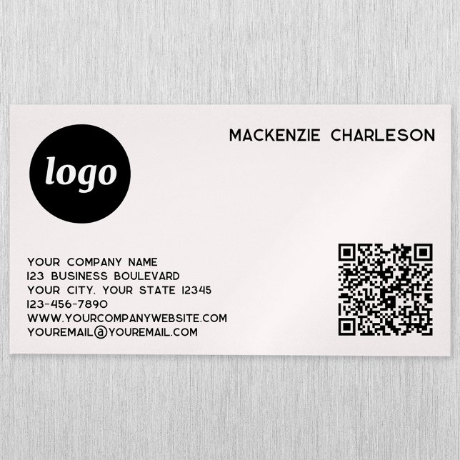 Carte De Visite Magnétique Logo simple et code QR rose pâle (Logo QR card with custom text blush pink magnet business card)