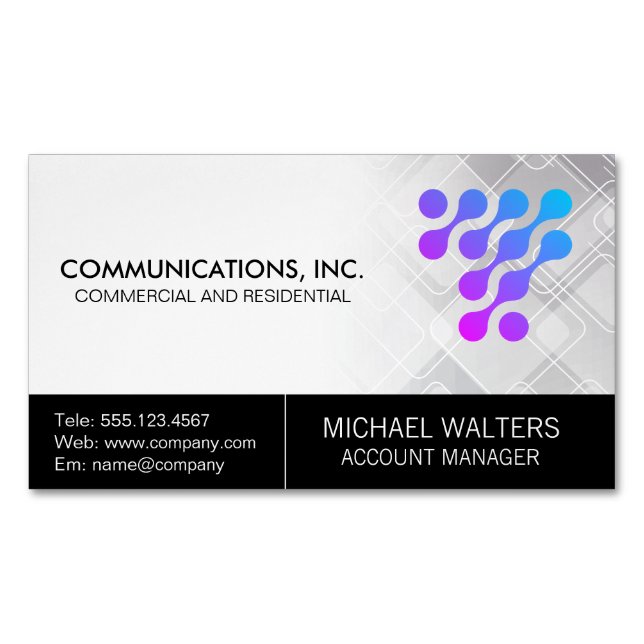 Carte De Visite Magnétique Logo Tech Moderne | Entreprise de Communication de (devant)