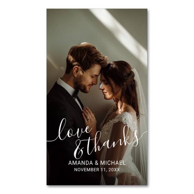 Carte De Visite Magnétique 'Love & Thanks' Custom Photo Wedding Favor (devant Vertical)