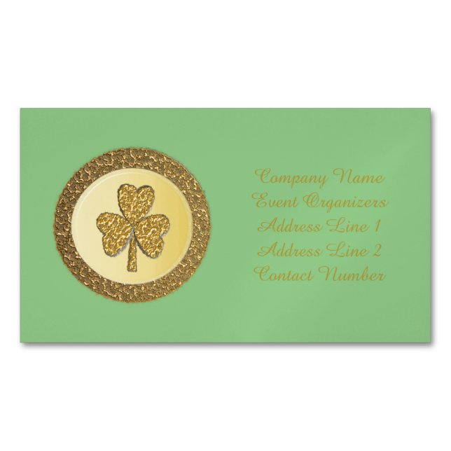 Carte De Visite Magnétique Lucky Irish Shamrock Gold Coin personnalisé (devant)